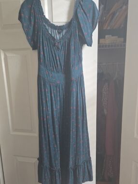torrid Teal Maxi Dress with Red Floral Accents